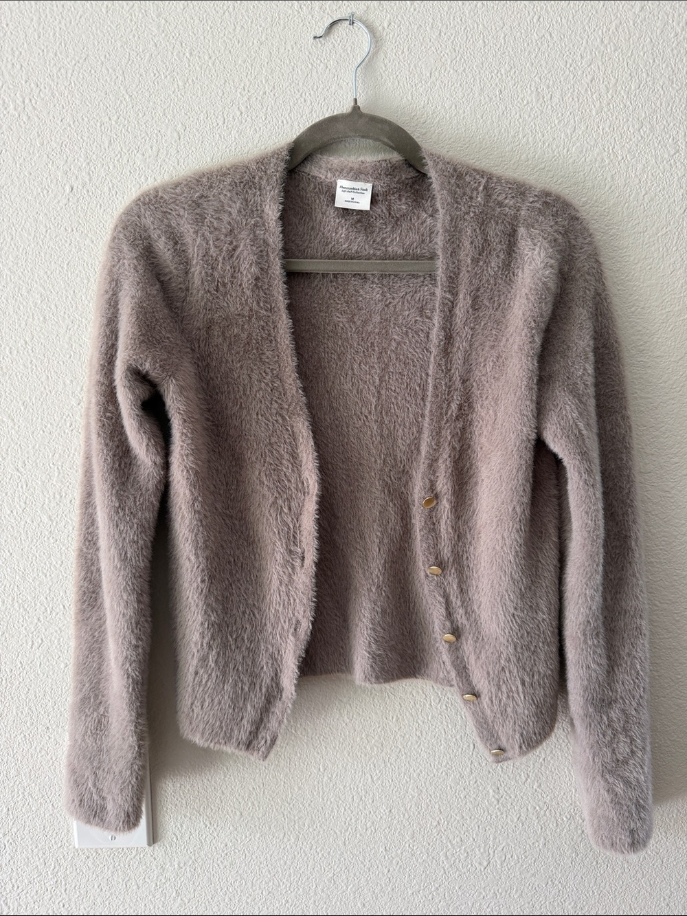 Abercrombie & Fitch Fuzzy Lilac/Taupe Button-Front Cardigan